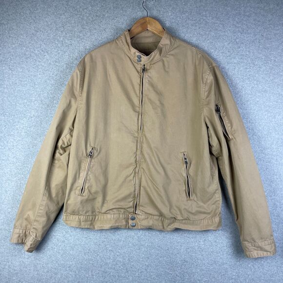 Banana Republic Other - Banana Republic Jacket Mens XL Brown Bomber Garment Dye Canvas Lined Snap Collar